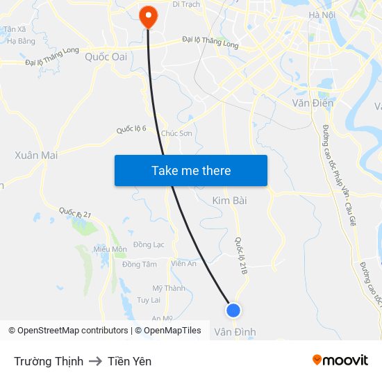 Trường Thịnh to Tiền Yên map