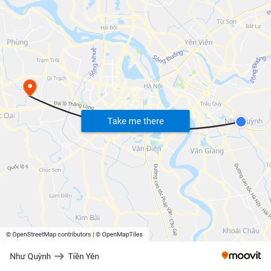 Như Quỳnh to Tiền Yên map