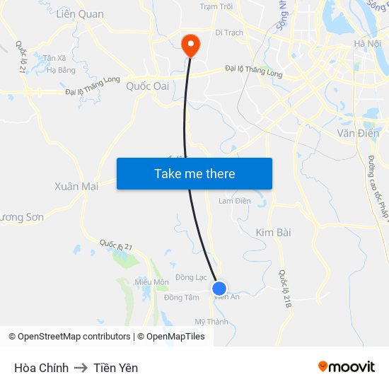 Hòa Chính to Tiền Yên map