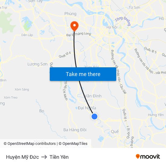 Huyện Mỹ Đức to Tiền Yên map