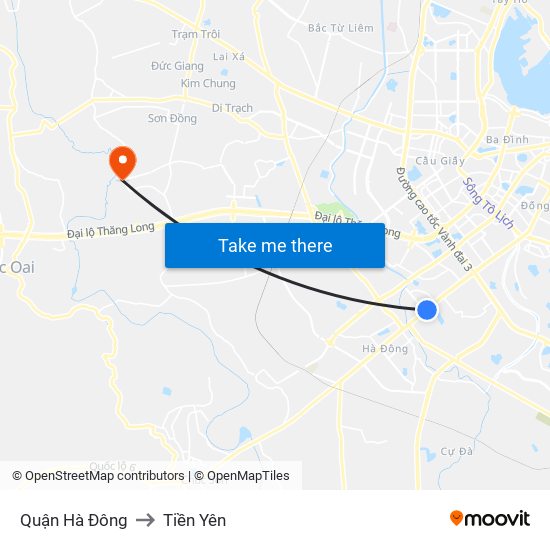 Quận Hà Đông to Tiền Yên map