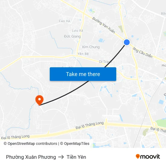 Phường Xuân Phương to Tiền Yên map