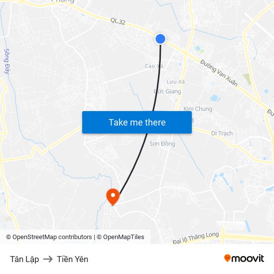 Tân Lập to Tiền Yên map