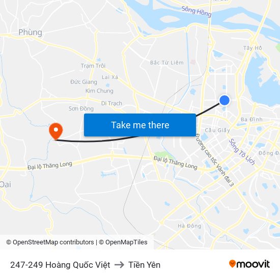 247-249 Hoàng Quốc Việt to Tiền Yên map