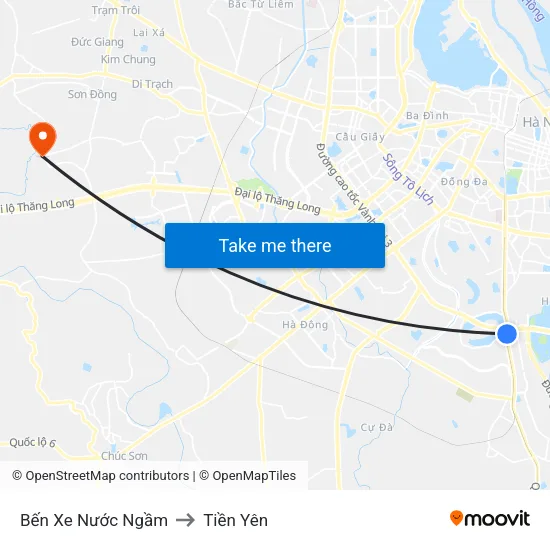 Bến Xe Nước Ngầm to Tiền Yên map