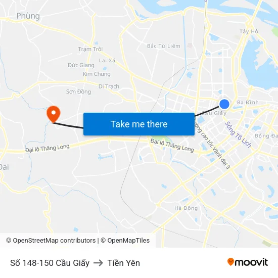 Số 148-150 Cầu Giấy to Tiền Yên map