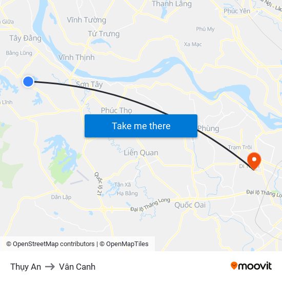 Thụy An to Vân Canh map