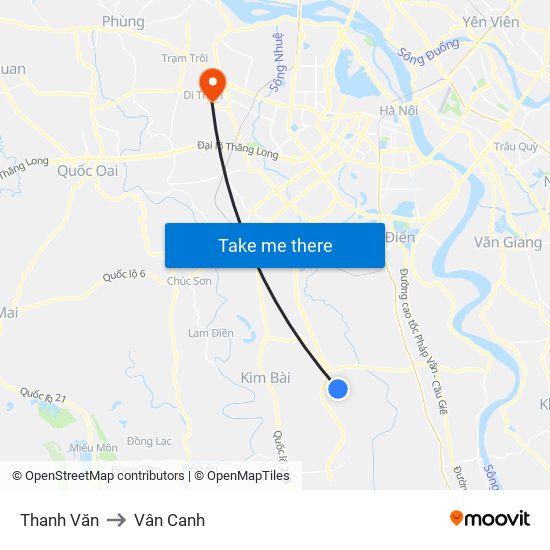 Thanh Văn to Vân Canh map