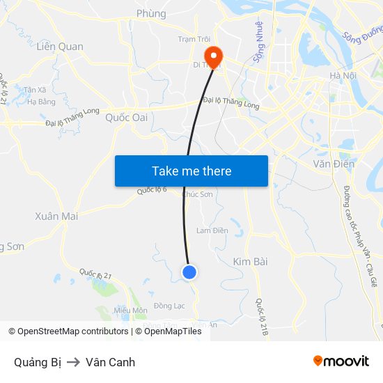 Quảng Bị to Vân Canh map