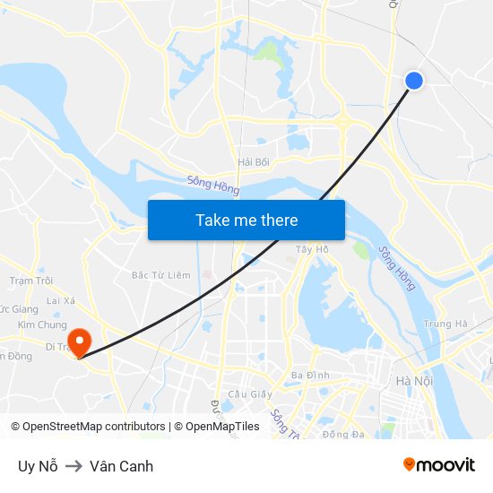 Uy Nỗ to Vân Canh map
