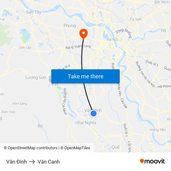 Vân Đình to Vân Canh map
