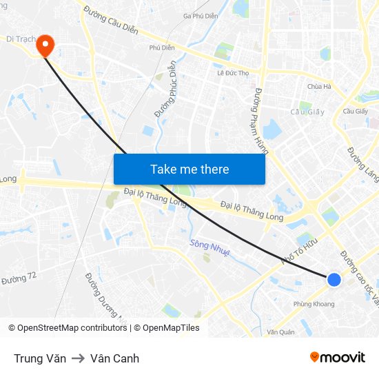 Trung Văn to Vân Canh map