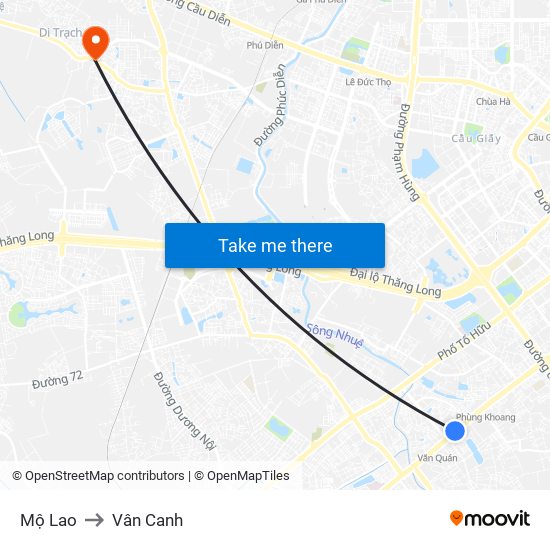 Mộ Lao to Vân Canh map
