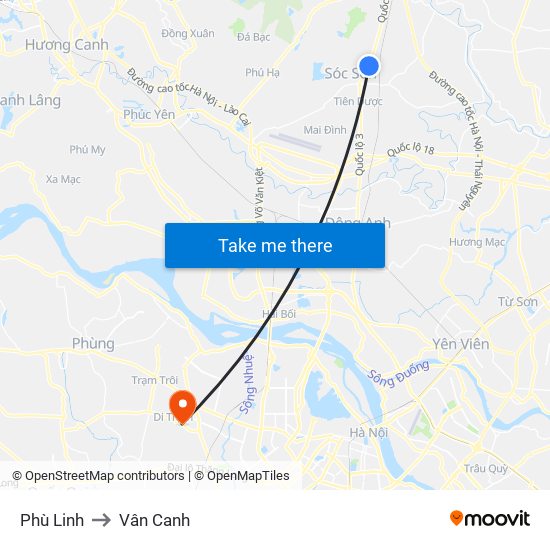 Phù Linh to Vân Canh map