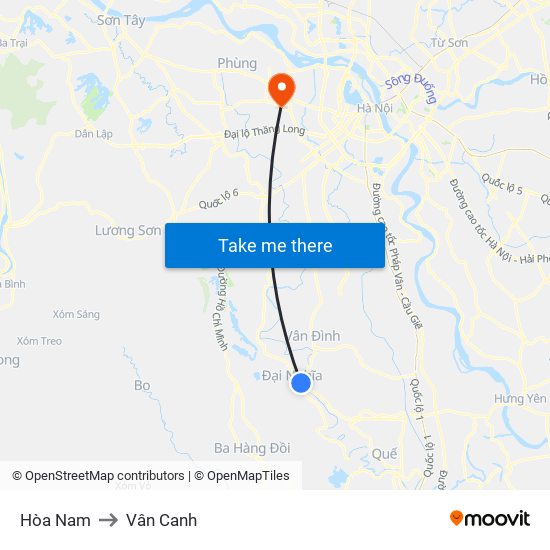 Hòa Nam to Vân Canh map