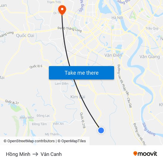 Hồng Minh to Vân Canh map