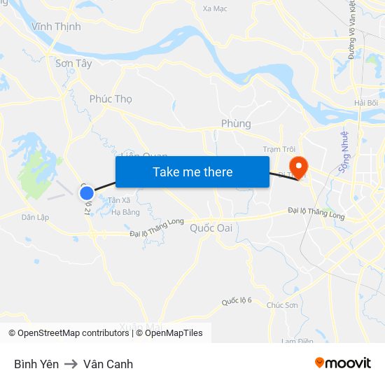 Bình Yên to Vân Canh map