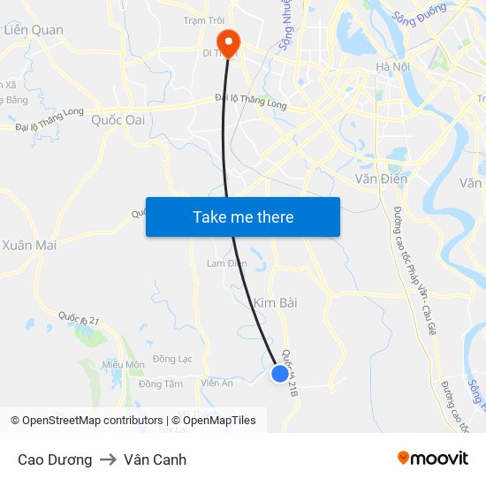 Cao Dương to Vân Canh map