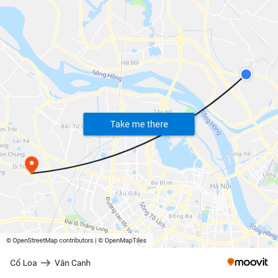 Cổ Loa to Vân Canh map