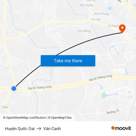 Huyện Quốc Oai to Vân Canh map