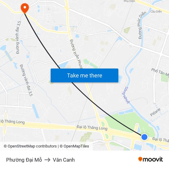 Phường Đại Mỗ to Vân Canh map