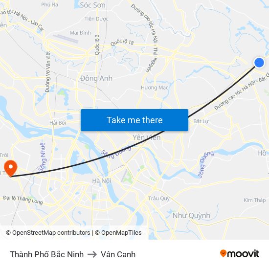 Thành Phố Bắc Ninh to Vân Canh map