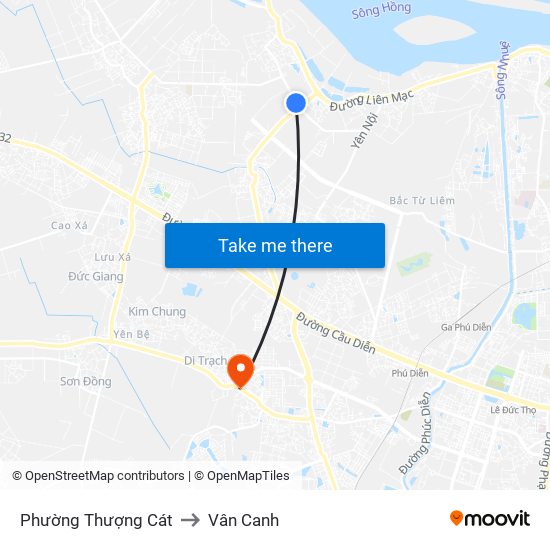 Phường Thượng Cát to Vân Canh map