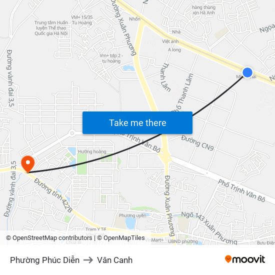 Phường Phúc Diễn to Vân Canh map