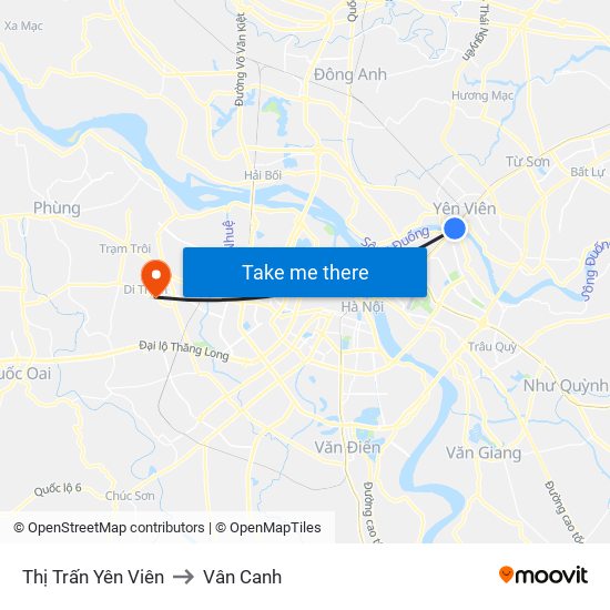 Thị Trấn Yên Viên to Vân Canh map
