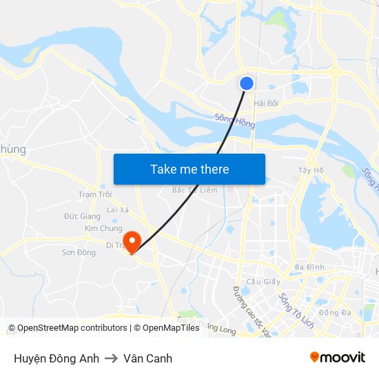 Huyện Đông Anh to Vân Canh map