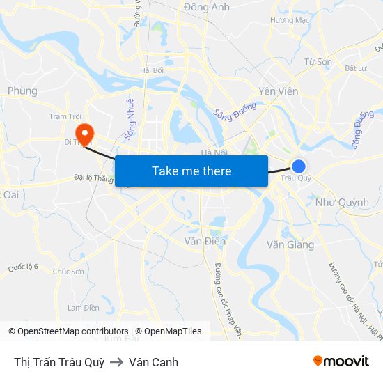 Thị Trấn Trâu Quỳ to Vân Canh map