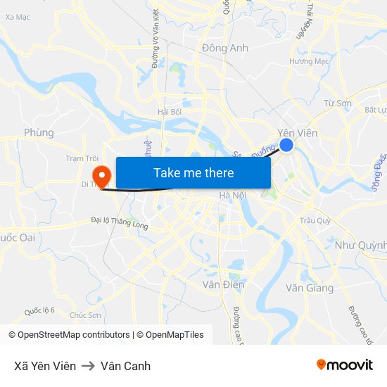 Xã Yên Viên to Vân Canh map