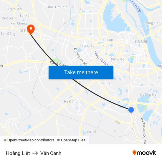 Hoàng Liệt to Vân Canh map