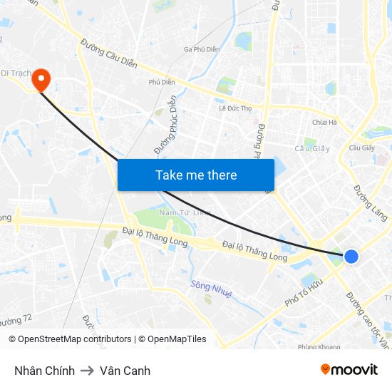 Nhân Chính to Vân Canh map