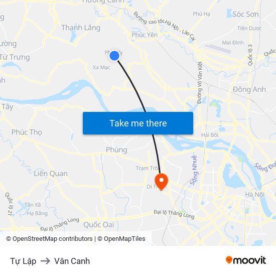 Tự Lập to Vân Canh map