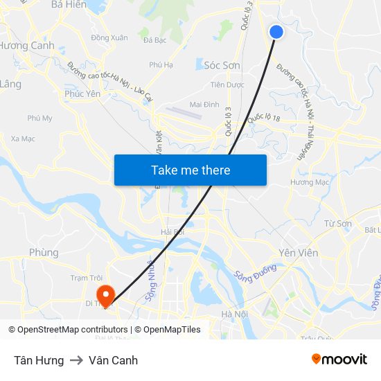 Tân Hưng to Vân Canh map