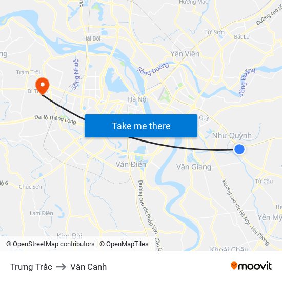 Trưng Trắc to Vân Canh map