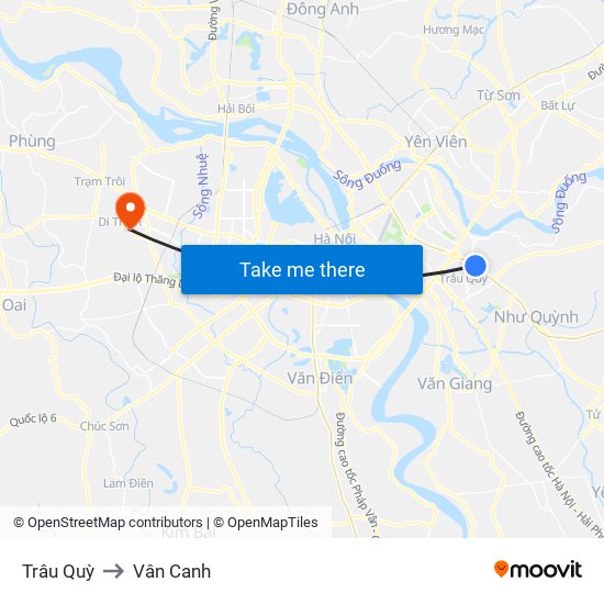 Trâu Quỳ to Vân Canh map