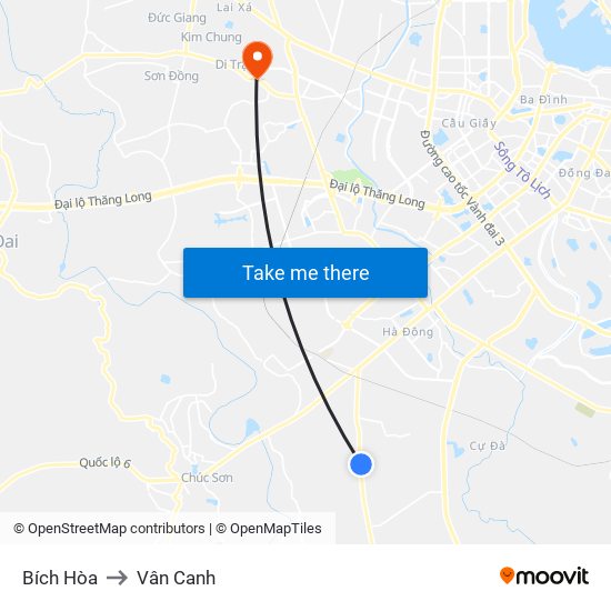 Bích Hòa to Vân Canh map