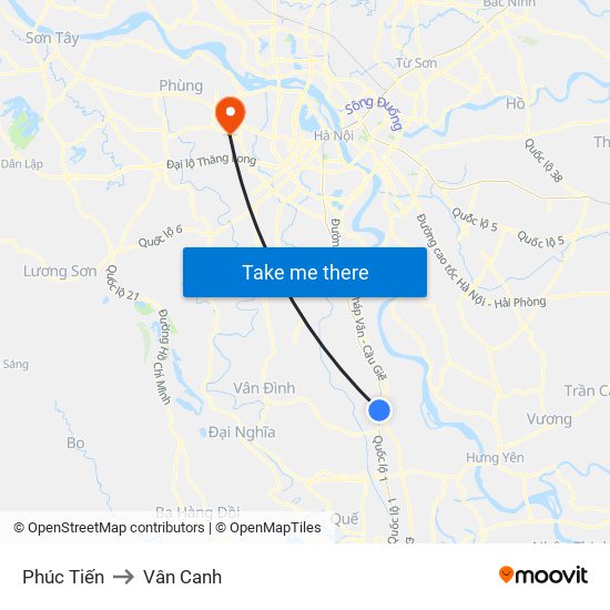 Phúc Tiến to Vân Canh map