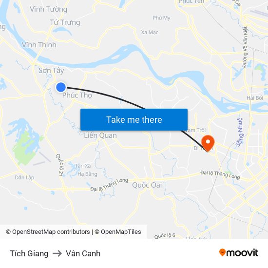 Tích Giang to Vân Canh map