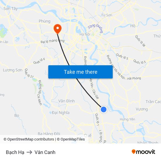 Bạch Hạ to Vân Canh map