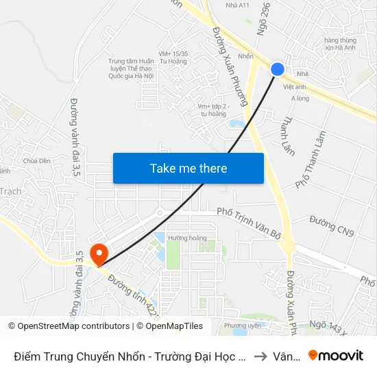 Điểm Trung Chuyển Nhổn - Trường Đại Học Công Nghiệp Hà Nội - Đường 32 to Vân Canh map