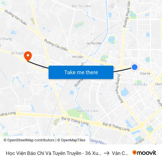 Học Viện Báo Chí Và Tuyên Truyền - 36 Xuân Thủy to Vân Canh map