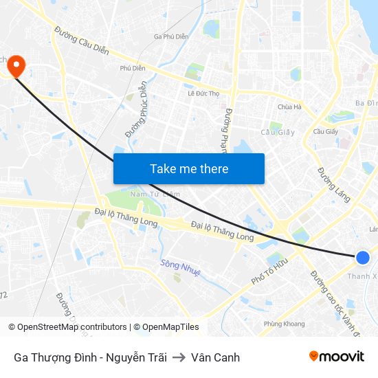 Ga Thượng Đình - Nguyễn Trãi to Vân Canh map