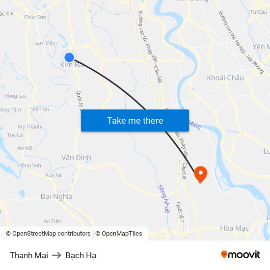 Thanh Mai to Bạch Hạ map