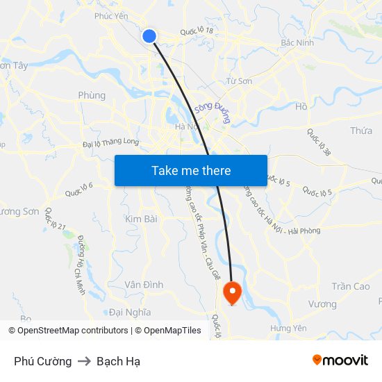 Phú Cường to Bạch Hạ map