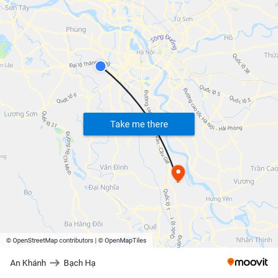 An Khánh to Bạch Hạ map