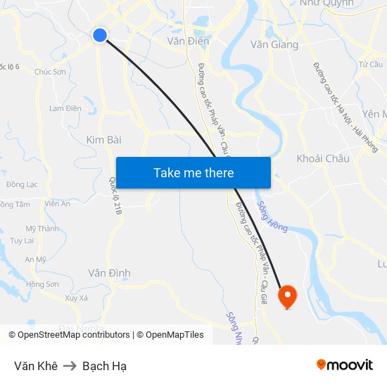 Văn Khê to Bạch Hạ map