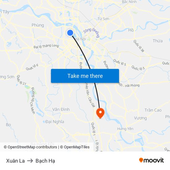 Xuân La to Bạch Hạ map